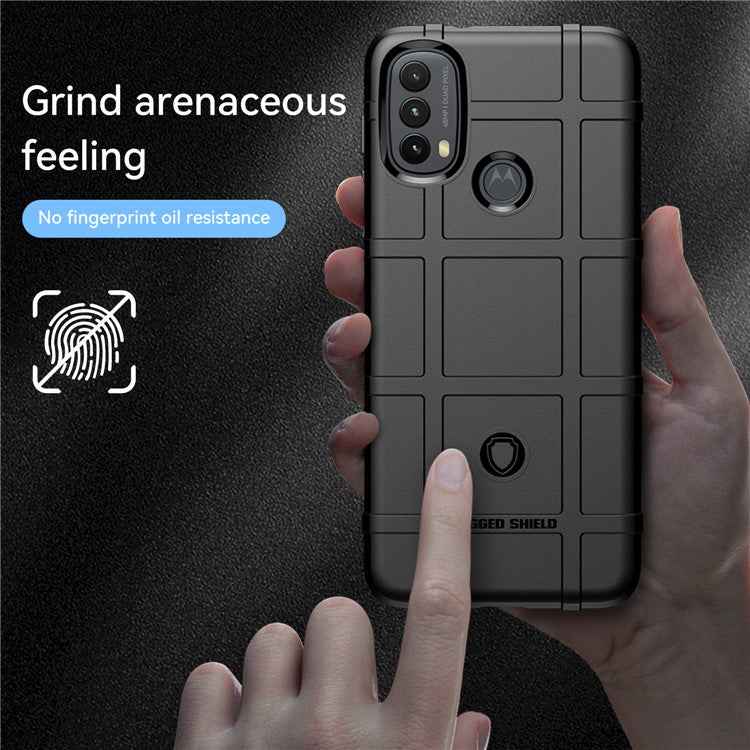 Rugged Square Grid Design Thickened TPU Cushion Shockproof Phone Case for Motorola Moto E20 / E30 / E40 - Black