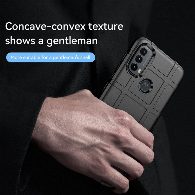 Rugged Square Grid Design Thickened TPU Cushion Shockproof Phone Case for Motorola Moto E20 / E30 / E40 - Black