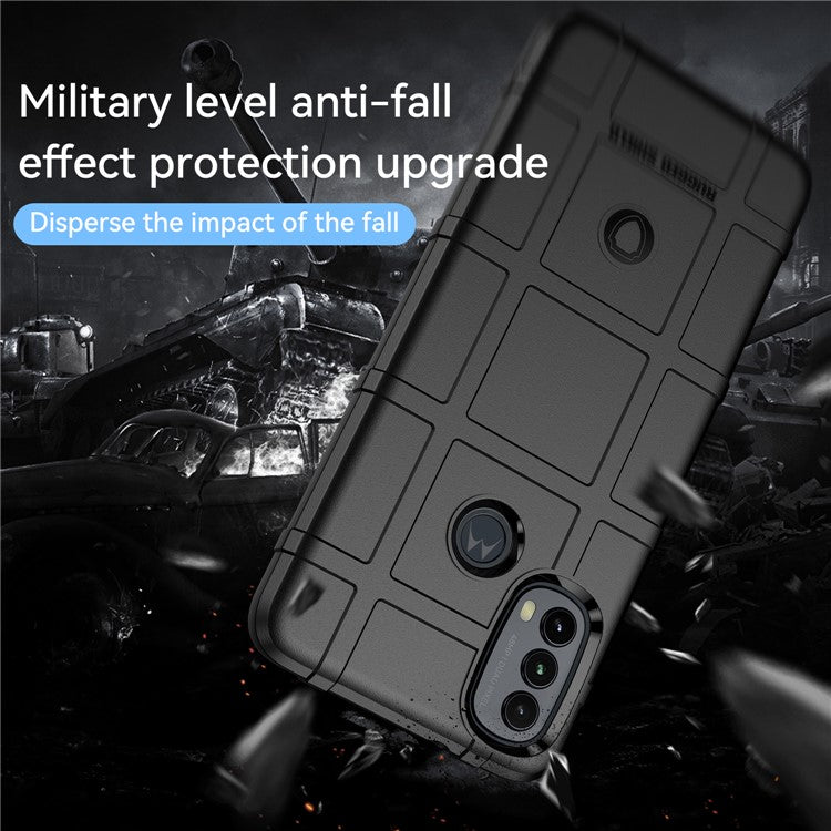 Rugged Square Grid Design Thickened TPU Cushion Shockproof Phone Case for Motorola Moto E20 / E30 / E40 - Black