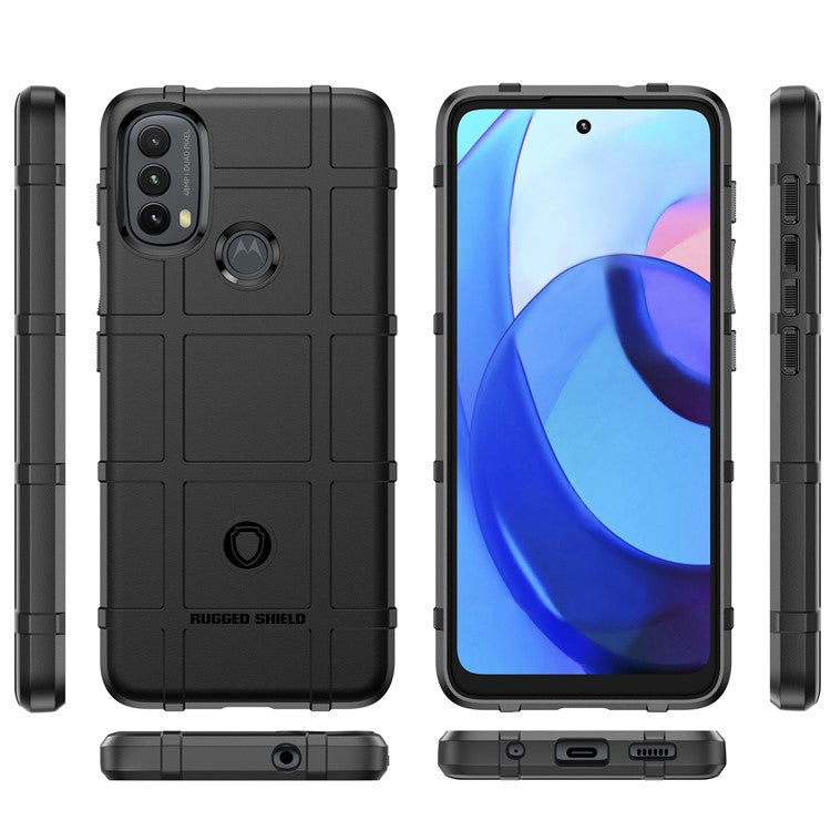Rugged Square Grid Design Thickened TPU Cushion Shockproof Phone Case for Motorola Moto E20 / E30 / E40 - Black
