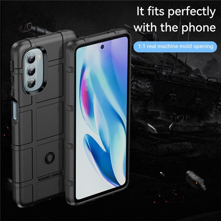Rugged Square Grid Design Drop Protection Thickened TPU Protective Phone Cover for Motorola Moto G51 - Black