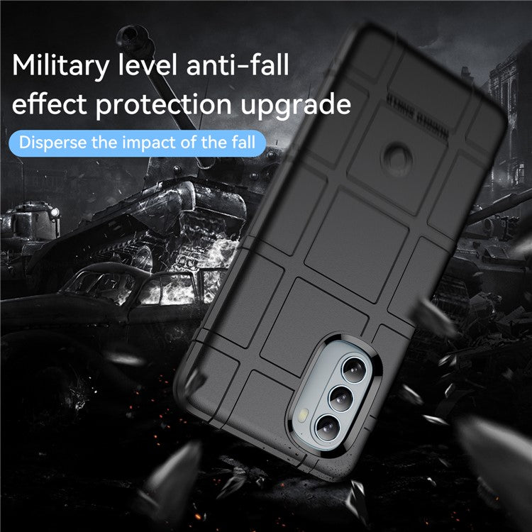 Rugged Square Grid Design Drop Protection Thickened TPU Protective Phone Cover for Motorola Moto G51 - Black
