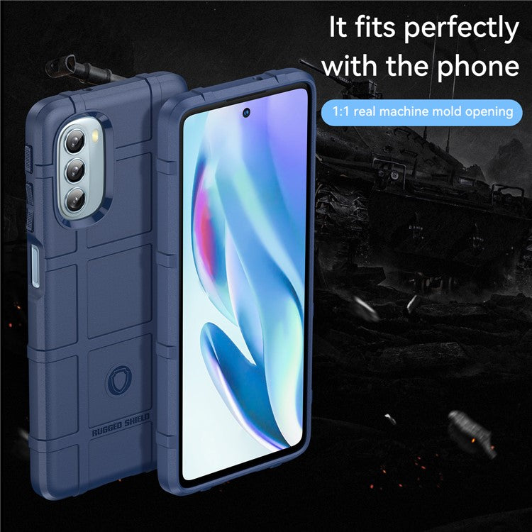 Rugged Square Grid Design Drop Protection Thickened TPU Protective Phone Cover for Motorola Moto G51 - Blue