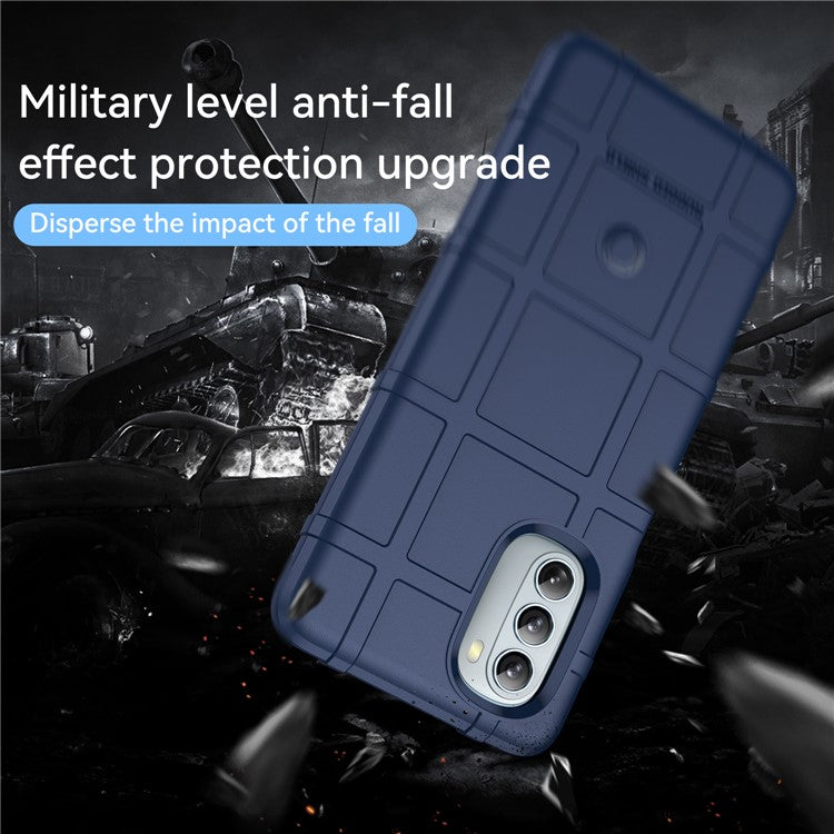 Rugged Square Grid Design Drop Protection Thickened TPU Protective Phone Cover for Motorola Moto G51 - Blue