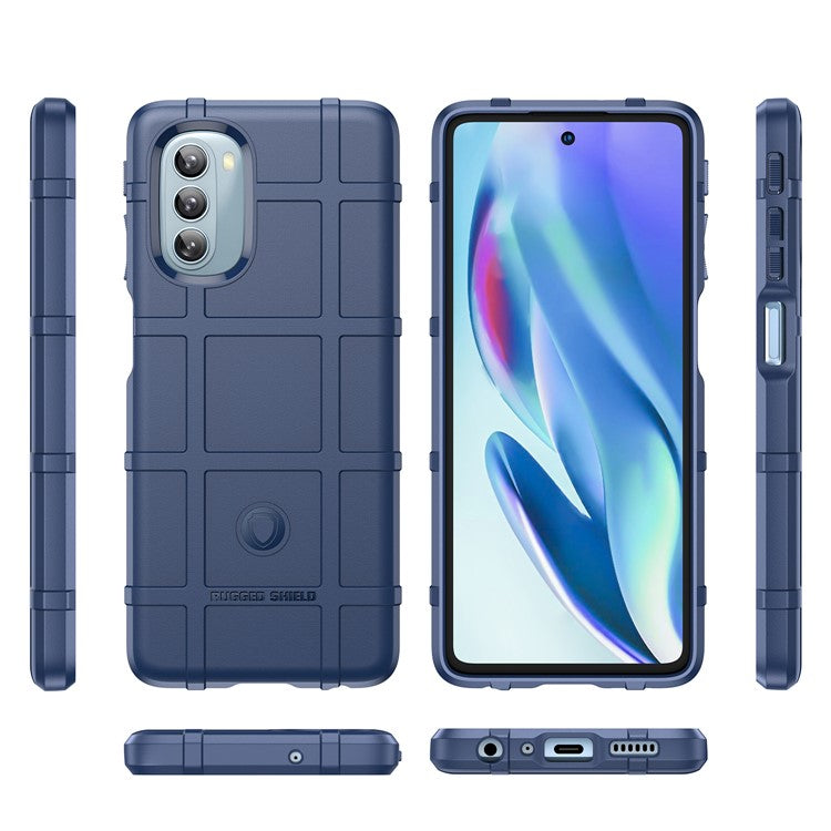 Rugged Square Grid Design Drop Protection Thickened TPU Protective Phone Cover for Motorola Moto G51 - Blue