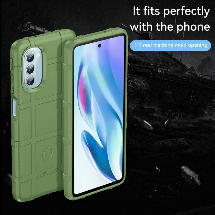 Rugged Square Grid Design Drop Protection Thickened TPU Protective Phone Cover for Motorola Moto G51 - Green