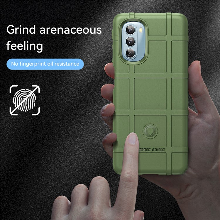 Rugged Square Grid Design Drop Protection Thickened TPU Protective Phone Cover for Motorola Moto G51 - Green