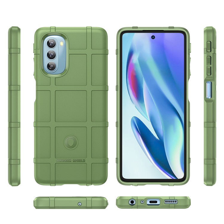 Rugged Square Grid Design Drop Protection Thickened TPU Protective Phone Cover for Motorola Moto G51 - Green