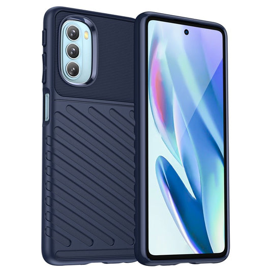 Thunder Series Twill Texture Thickened Flexible TPU Sturdy Protective Phone Case Cover for Motorola Moto G51 - Blue