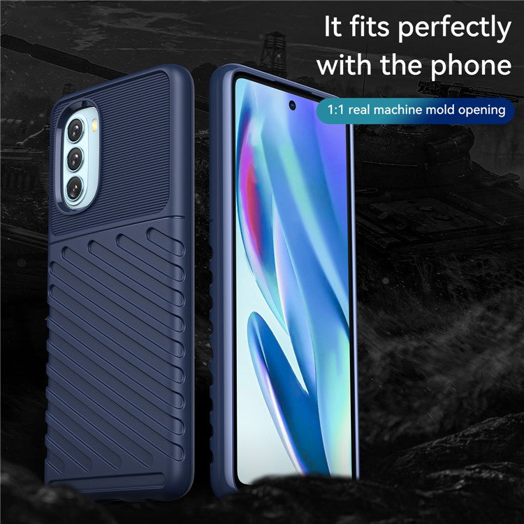 Thunder Series Twill Texture Thickened Flexible TPU Sturdy Protective Phone Case Cover for Motorola Moto G51 - Blue