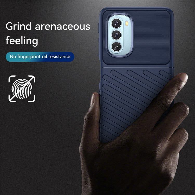 Thunder Series Twill Texture Thickened Flexible TPU Sturdy Protective Phone Case Cover for Motorola Moto G51 - Blue