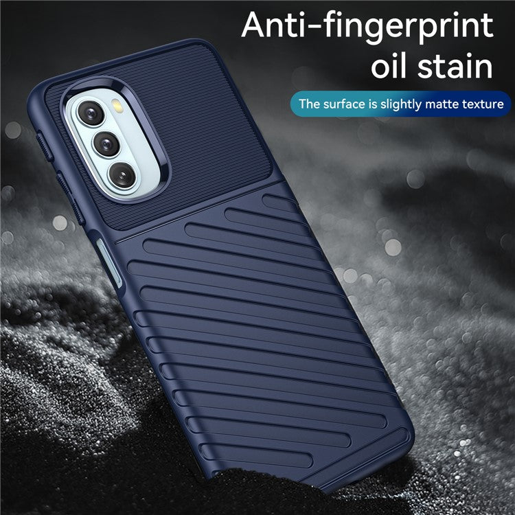 Thunder Series Twill Texture Thickened Flexible TPU Sturdy Protective Phone Case Cover for Motorola Moto G51 - Blue
