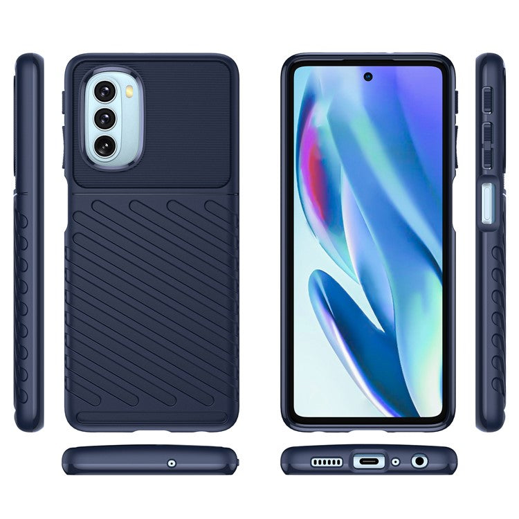Thunder Series Twill Texture Thickened Flexible TPU Sturdy Protective Phone Case Cover for Motorola Moto G51 - Blue