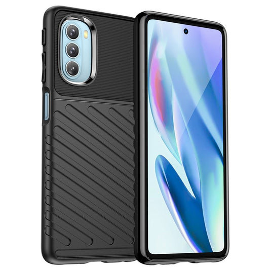 Thunder Series Twill Texture Thickened Flexible TPU Sturdy Protective Phone Case Cover for Motorola Moto G51 - Black