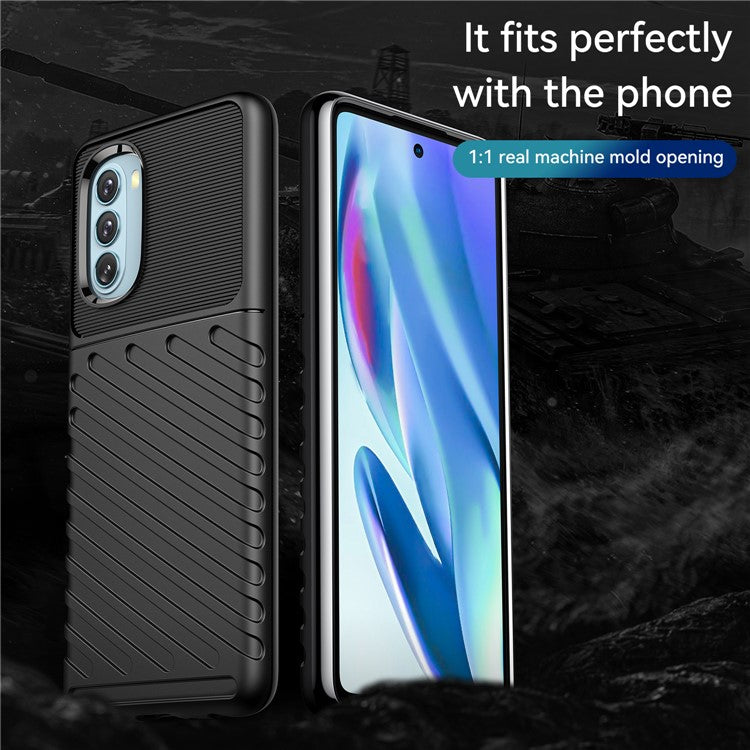 Thunder Series Twill Texture Thickened Flexible TPU Sturdy Protective Phone Case Cover for Motorola Moto G51 - Black