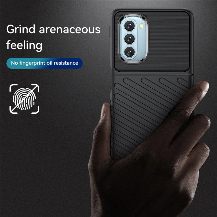 Thunder Series Twill Texture Thickened Flexible TPU Sturdy Protective Phone Case Cover for Motorola Moto G51 - Black