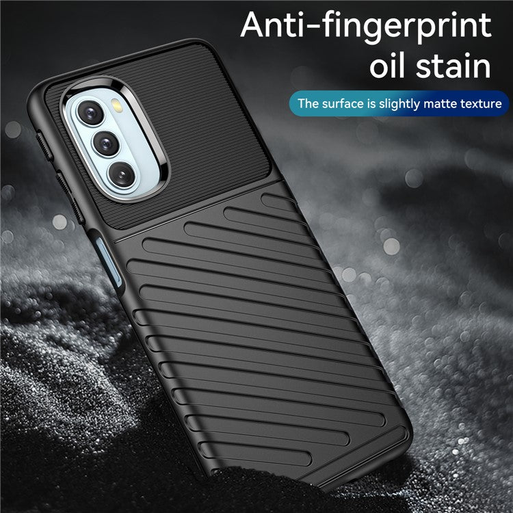 Thunder Series Twill Texture Thickened Flexible TPU Sturdy Protective Phone Case Cover for Motorola Moto G51 - Black
