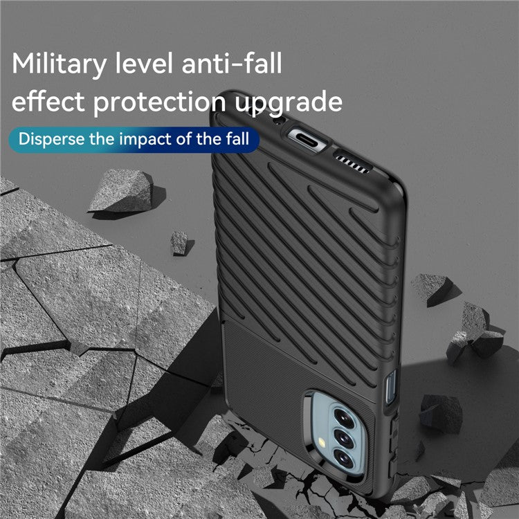 Thunder Series Twill Texture Thickened Flexible TPU Sturdy Protective Phone Case Cover for Motorola Moto G51 - Black