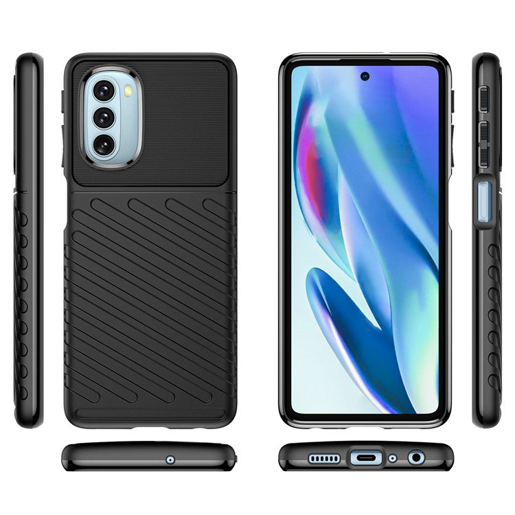 Thunder Series Twill Texture Thickened Flexible TPU Sturdy Protective Phone Case Cover for Motorola Moto G51 - Black