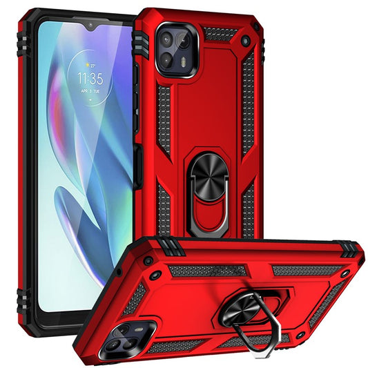 Anti-Drop Hard PC Soft TPU Shockproof Protective Case with Ring Kickstand Work with Magnetic Car Mount for Motorola Moto G50 5G - Red