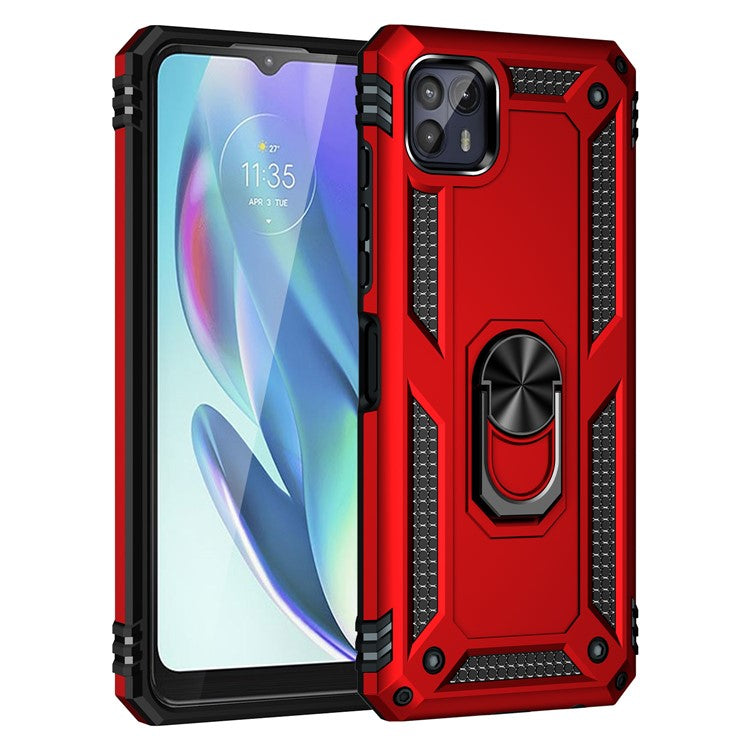 Anti-Drop Hard PC Soft TPU Shockproof Protective Case with Ring Kickstand Work with Magnetic Car Mount for Motorola Moto G50 5G - Red