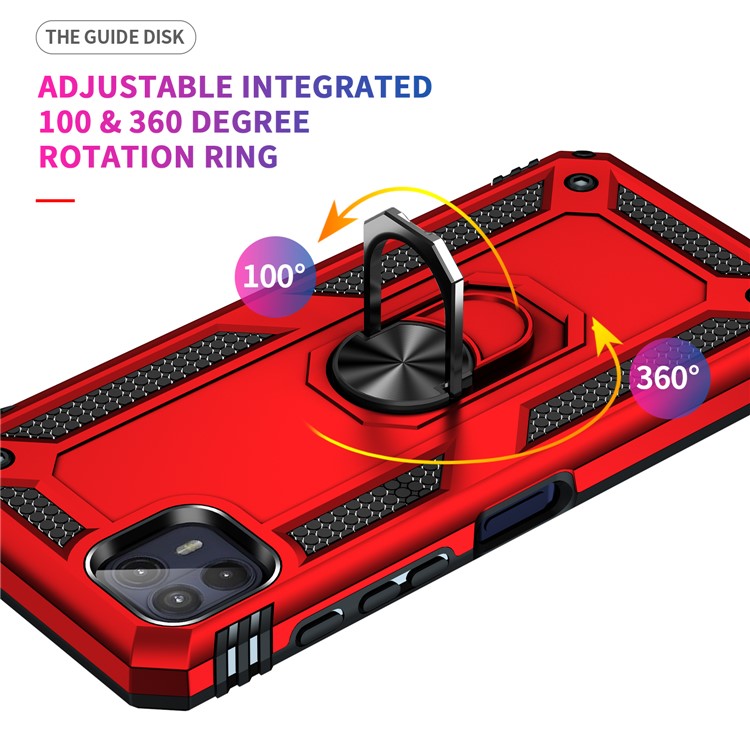 Anti-Drop Hard PC Soft TPU Shockproof Protective Case with Ring Kickstand Work with Magnetic Car Mount for Motorola Moto G50 5G - Red