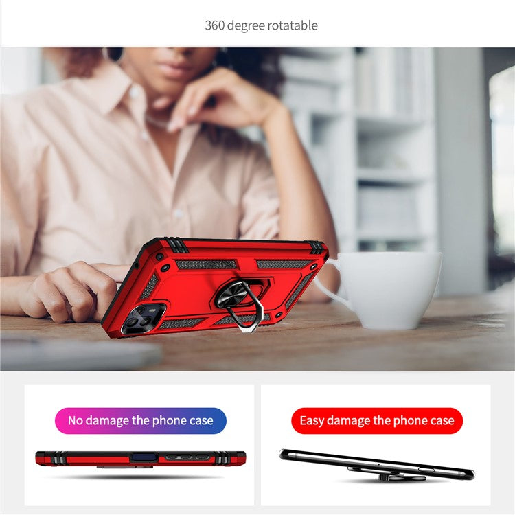 Anti-Drop Hard PC Soft TPU Shockproof Protective Case with Ring Kickstand Work with Magnetic Car Mount for Motorola Moto G50 5G - Red