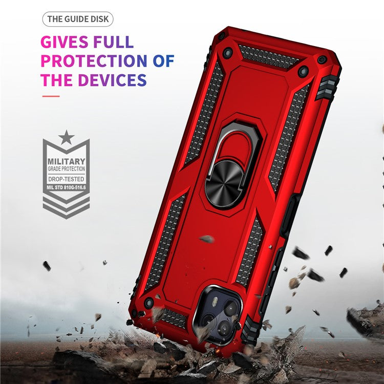 Anti-Drop Hard PC Soft TPU Shockproof Protective Case with Ring Kickstand Work with Magnetic Car Mount for Motorola Moto G50 5G - Red