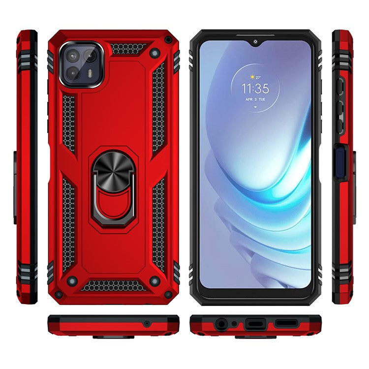 Anti-Drop Hard PC Soft TPU Shockproof Protective Case with Ring Kickstand Work with Magnetic Car Mount for Motorola Moto G50 5G - Red