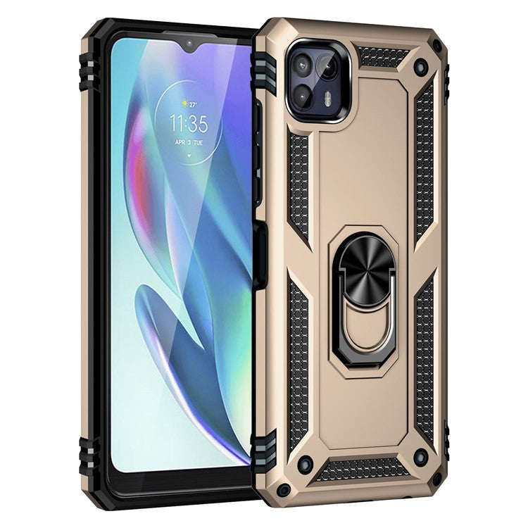 Anti-Drop Hard PC Soft TPU Shockproof Protective Case with Ring Kickstand Work with Magnetic Car Mount for Motorola Moto G50 5G - Gold