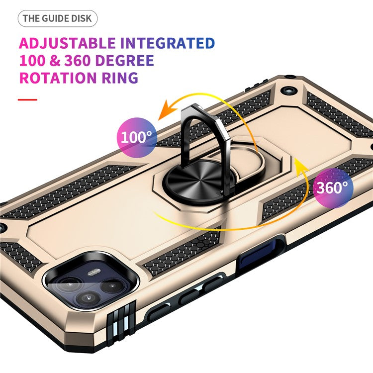 Anti-Drop Hard PC Soft TPU Shockproof Protective Case with Ring Kickstand Work with Magnetic Car Mount for Motorola Moto G50 5G - Gold