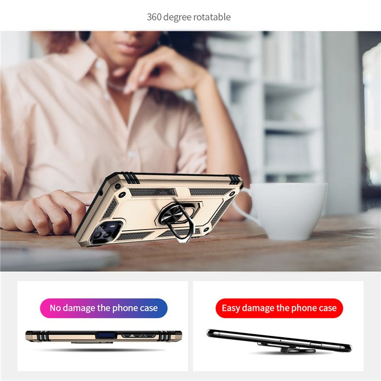Anti-Drop Hard PC Soft TPU Shockproof Protective Case with Ring Kickstand Work with Magnetic Car Mount for Motorola Moto G50 5G - Gold