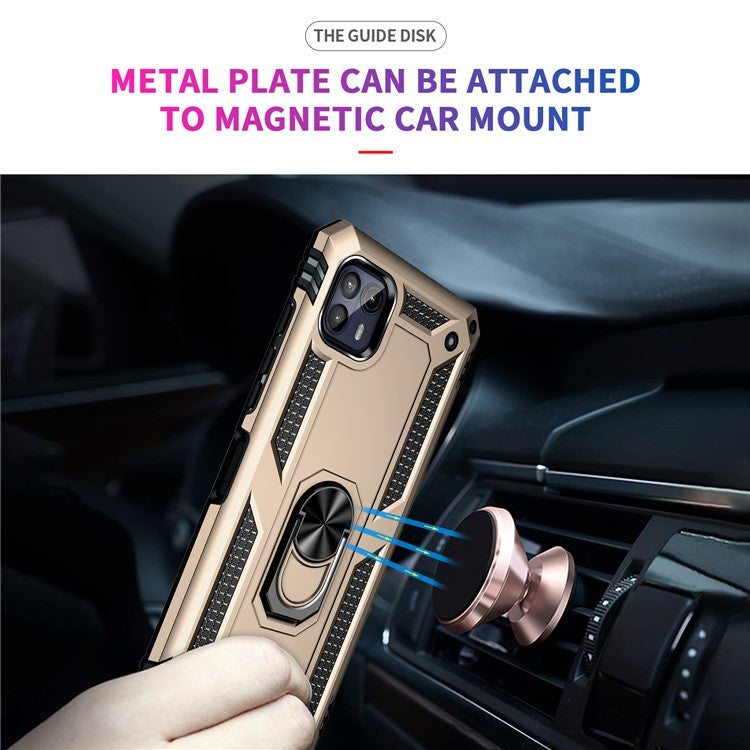 Anti-Drop Hard PC Soft TPU Shockproof Protective Case with Ring Kickstand Work with Magnetic Car Mount for Motorola Moto G50 5G - Gold
