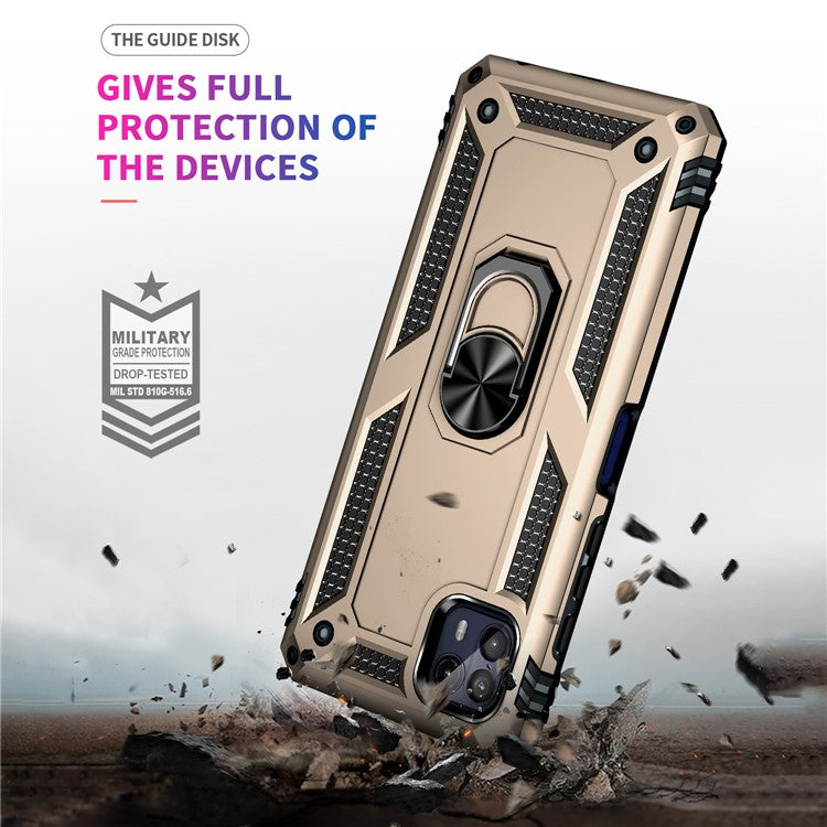 Anti-Drop Hard PC Soft TPU Shockproof Protective Case with Ring Kickstand Work with Magnetic Car Mount for Motorola Moto G50 5G - Gold