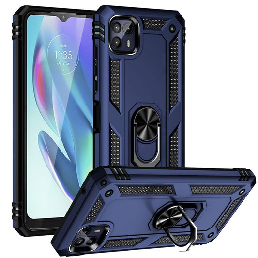Anti-Drop Hard PC Soft TPU Shockproof Protective Case with Ring Kickstand Work with Magnetic Car Mount for Motorola Moto G50 5G - Blue