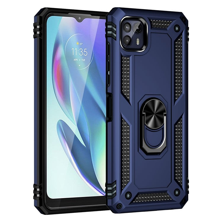 Anti-Drop Hard PC Soft TPU Shockproof Protective Case with Ring Kickstand Work with Magnetic Car Mount for Motorola Moto G50 5G - Blue
