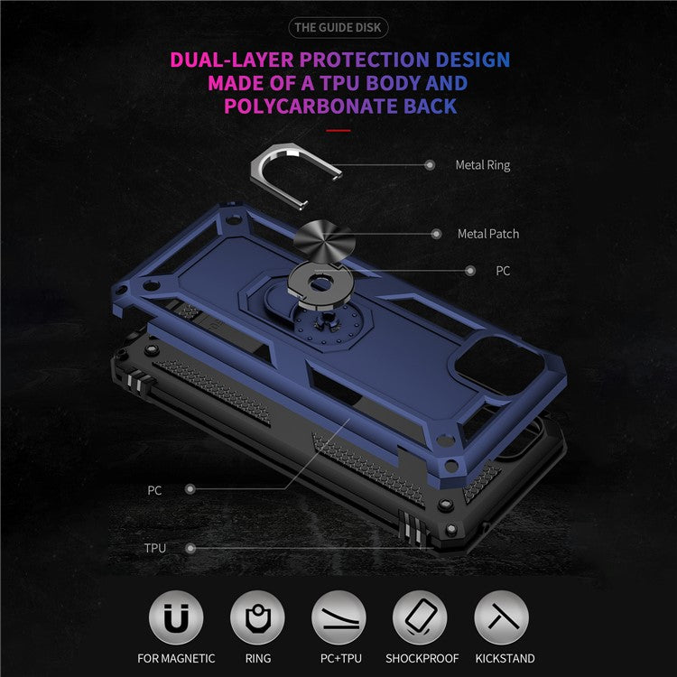 Anti-Drop Hard PC Soft TPU Shockproof Protective Case with Ring Kickstand Work with Magnetic Car Mount for Motorola Moto G50 5G - Blue