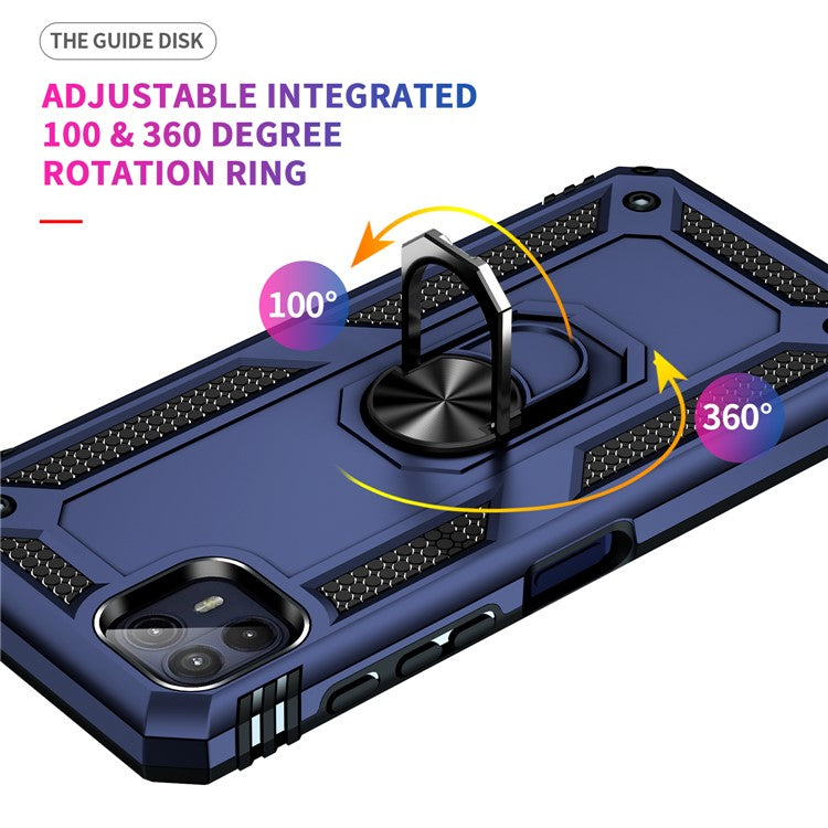 Anti-Drop Hard PC Soft TPU Shockproof Protective Case with Ring Kickstand Work with Magnetic Car Mount for Motorola Moto G50 5G - Blue