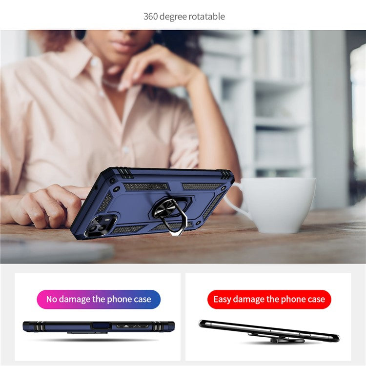 Anti-Drop Hard PC Soft TPU Shockproof Protective Case with Ring Kickstand Work with Magnetic Car Mount for Motorola Moto G50 5G - Blue