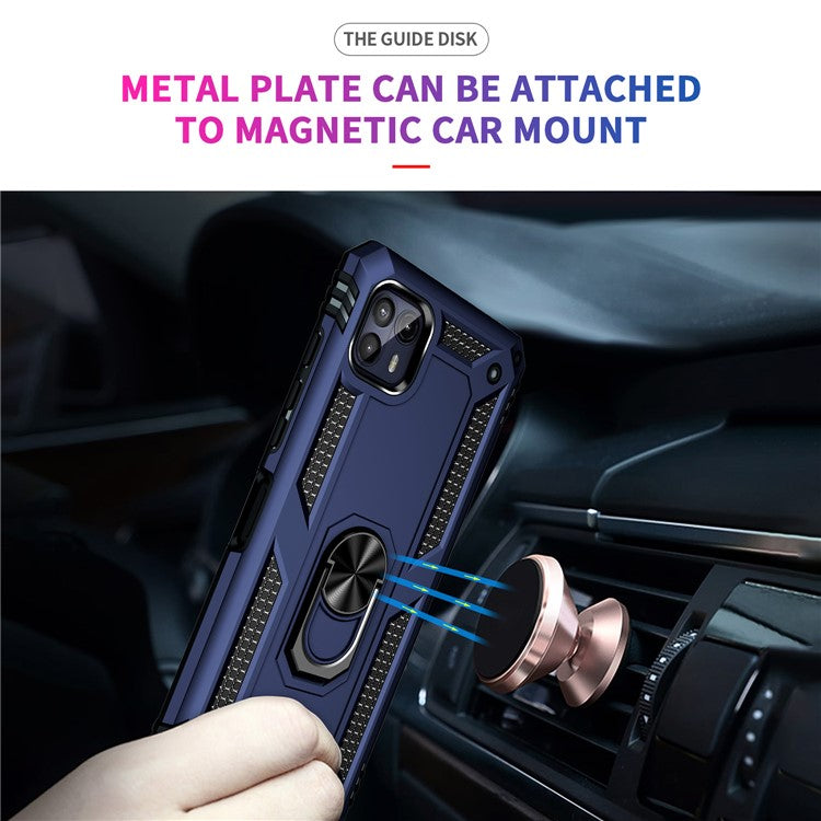 Anti-Drop Hard PC Soft TPU Shockproof Protective Case with Ring Kickstand Work with Magnetic Car Mount for Motorola Moto G50 5G - Blue