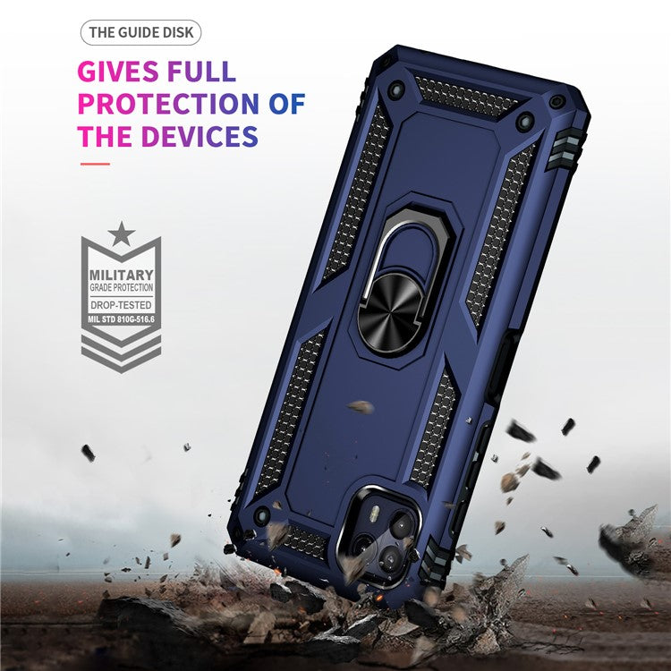 Anti-Drop Hard PC Soft TPU Shockproof Protective Case with Ring Kickstand Work with Magnetic Car Mount for Motorola Moto G50 5G - Blue