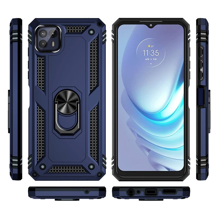 Anti-Drop Hard PC Soft TPU Shockproof Protective Case with Ring Kickstand Work with Magnetic Car Mount for Motorola Moto G50 5G - Blue