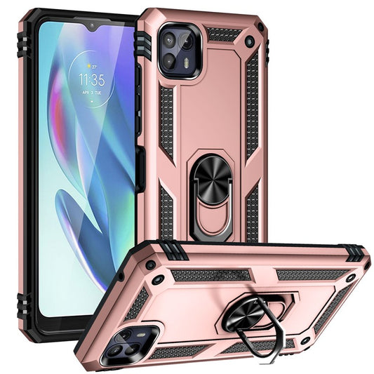 Anti-Drop Hard PC Soft TPU Shockproof Protective Case with Ring Kickstand Work with Magnetic Car Mount for Motorola Moto G50 5G - Rose Gold