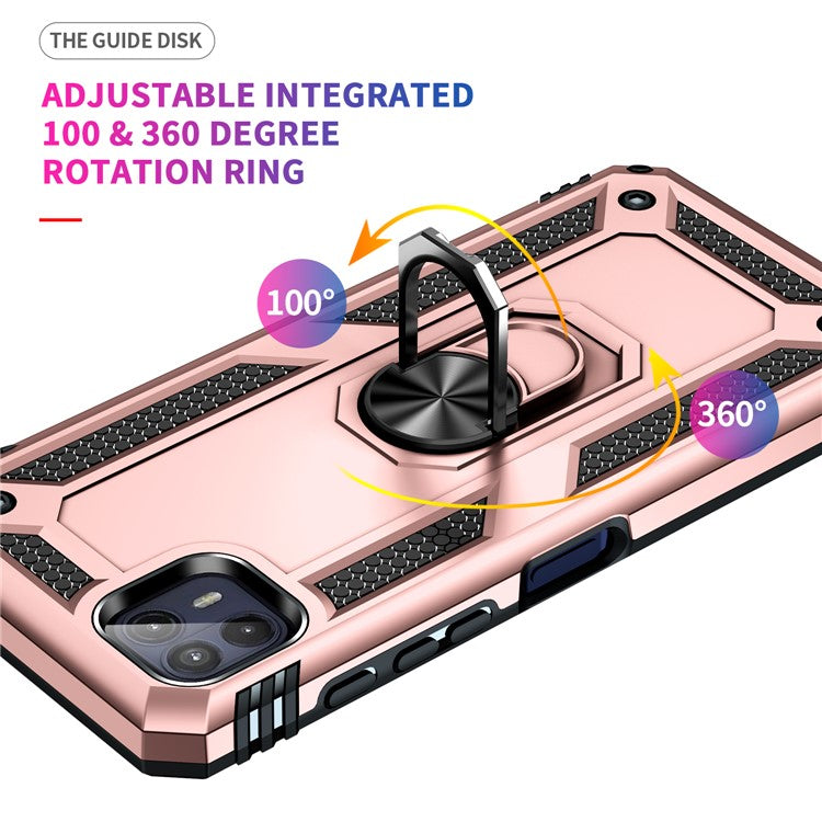 Anti-Drop Hard PC Soft TPU Shockproof Protective Case with Ring Kickstand Work with Magnetic Car Mount for Motorola Moto G50 5G - Rose Gold
