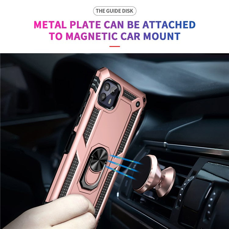 Anti-Drop Hard PC Soft TPU Shockproof Protective Case with Ring Kickstand Work with Magnetic Car Mount for Motorola Moto G50 5G - Rose Gold