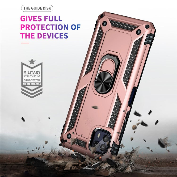 Anti-Drop Hard PC Soft TPU Shockproof Protective Case with Ring Kickstand Work with Magnetic Car Mount for Motorola Moto G50 5G - Rose Gold