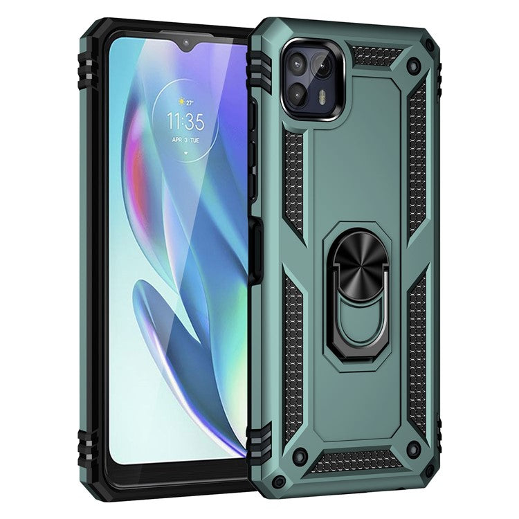 Anti-Drop Hard PC Soft TPU Shockproof Protective Case with Ring Kickstand Work with Magnetic Car Mount for Motorola Moto G50 5G - Blackish Green