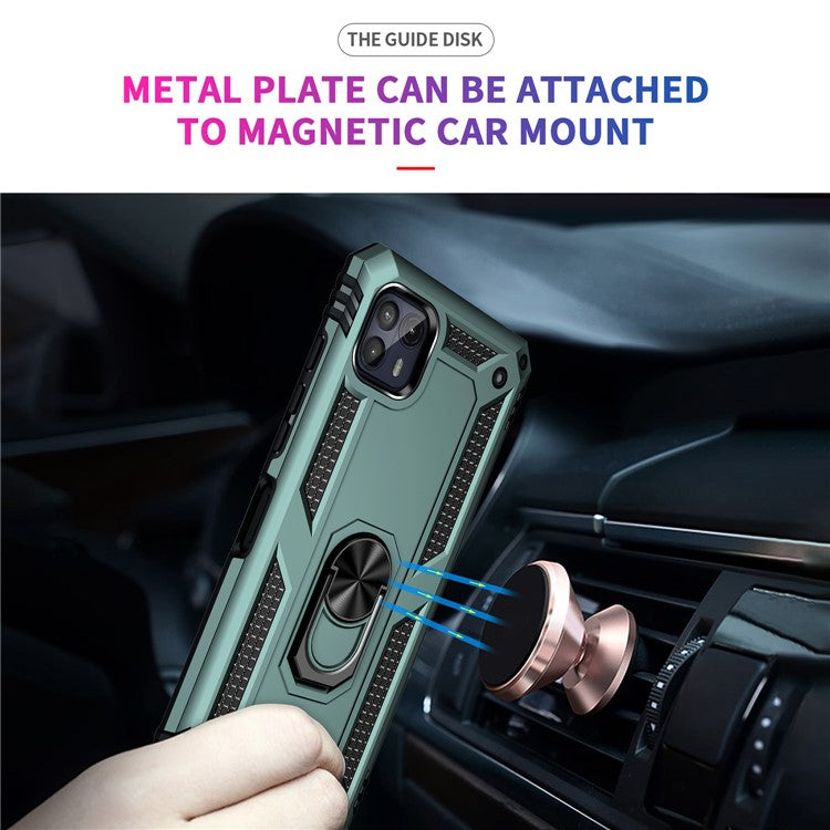 Anti-Drop Hard PC Soft TPU Shockproof Protective Case with Ring Kickstand Work with Magnetic Car Mount for Motorola Moto G50 5G - Blackish Green