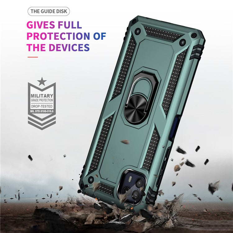 Anti-Drop Hard PC Soft TPU Shockproof Protective Case with Ring Kickstand Work with Magnetic Car Mount for Motorola Moto G50 5G - Blackish Green