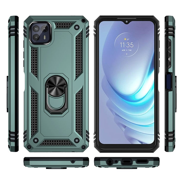 Anti-Drop Hard PC Soft TPU Shockproof Protective Case with Ring Kickstand Work with Magnetic Car Mount for Motorola Moto G50 5G - Blackish Green